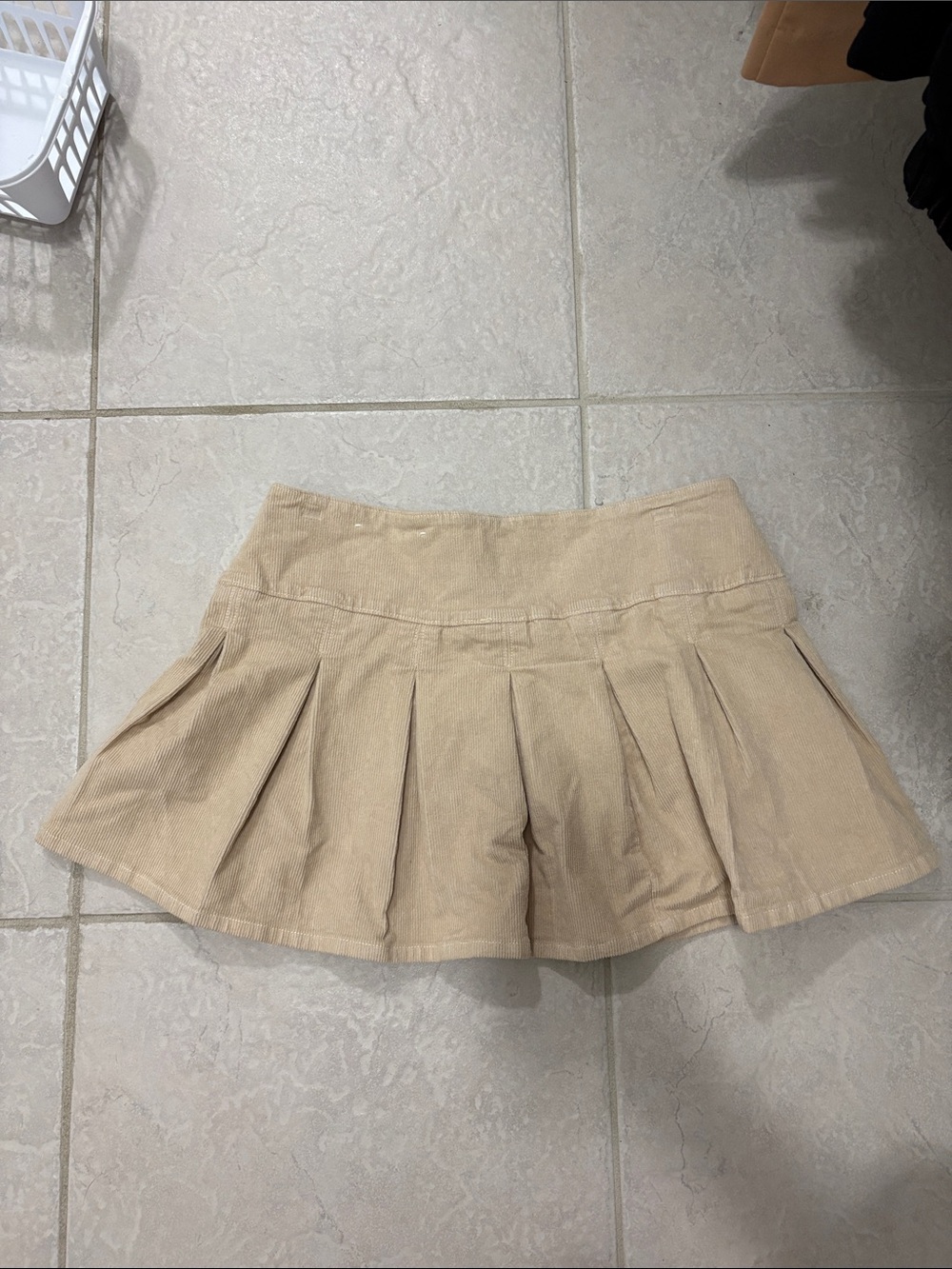 Pleated Beige Corduroy Mini Skort